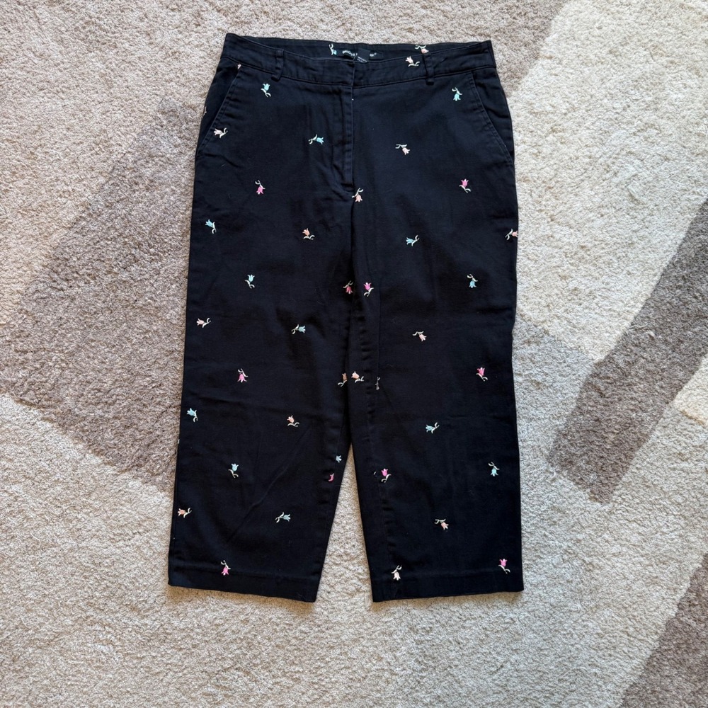 Briggs New York Womens Black Floral Embroidered Crop Chino‎ Pants Size 8 221FCG